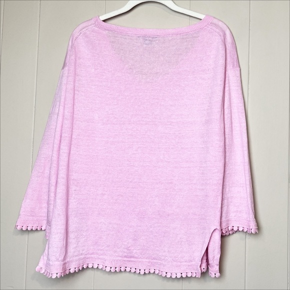 J. Crew 100% Linen Sweater Pom-Pom Trim small bubblegum pink lightweight boxy - Picture 5 of 11